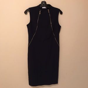 Calvin Klein Navy Front Double Zip Sheath Dress